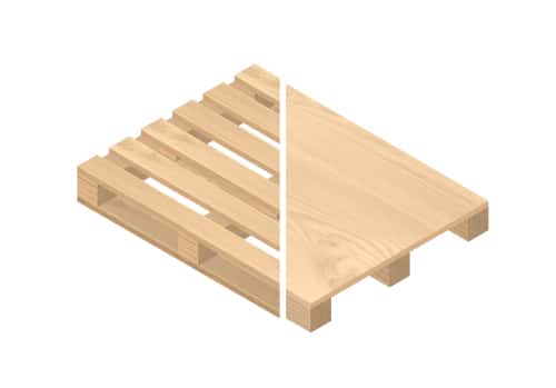 An image showing the difference between a pallet and a skid