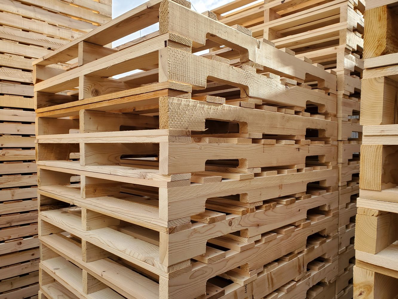 Stacked hardwood pallets