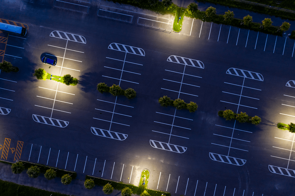 Well lit parking lot